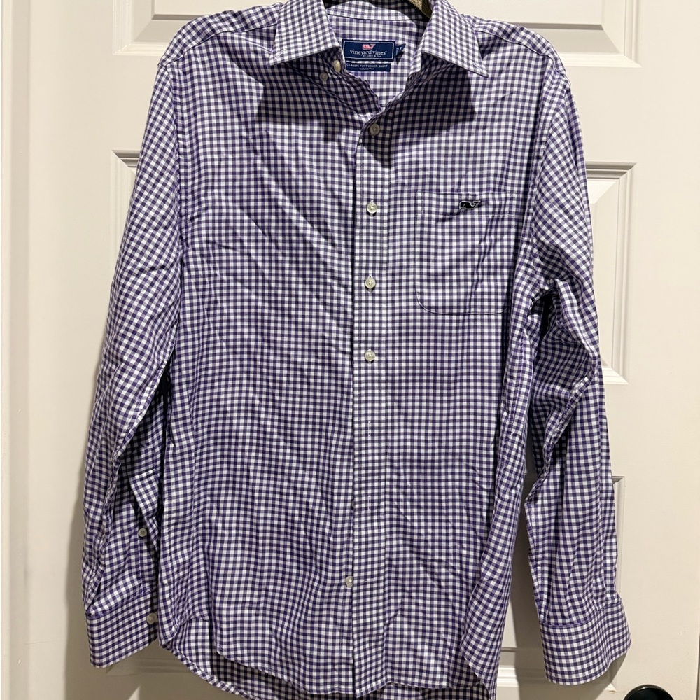 Vineyard Vines Men's Purple Gingham Button-Down Dress Shirt